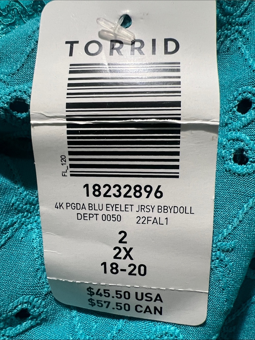 torrid Teal Eyelet Puff Sleeve Blouse NWT - Picture 3 of 10